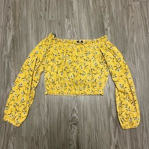 H&M DIVIDED Yellow Off The Shoulder Long Sleeve Crop Top